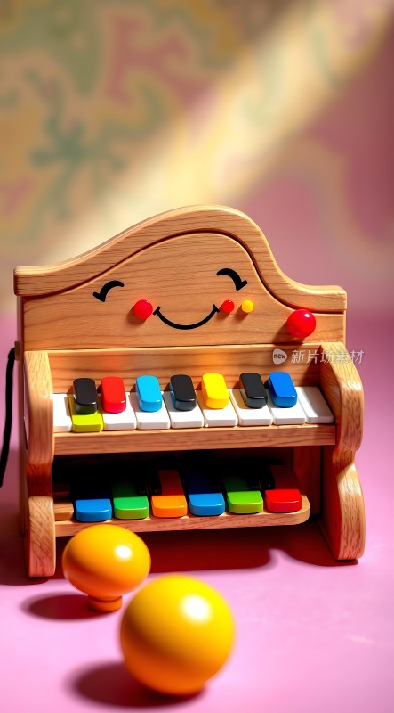 彩色钢琴与黄色球体