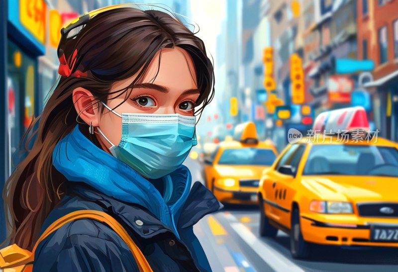 女子戴口罩等车