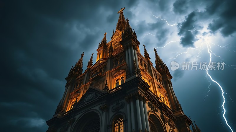 金色教堂与闪电风暴