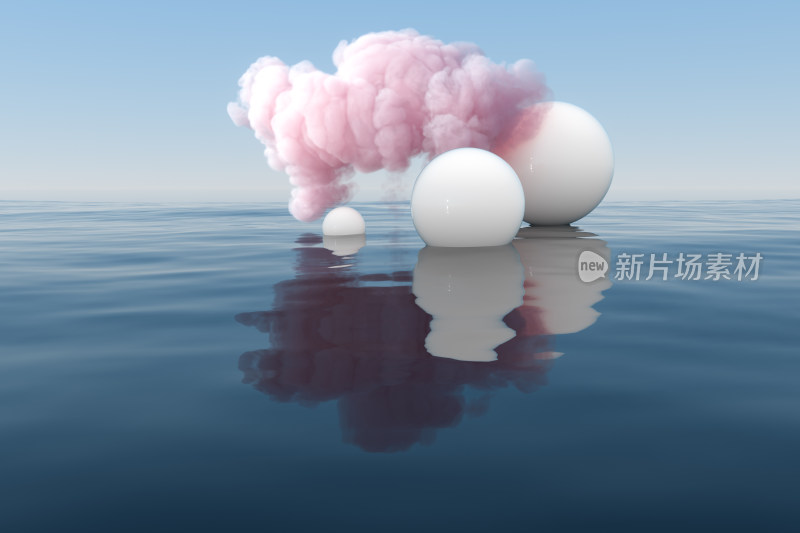 平静水面上飘浮的云朵 三维渲染