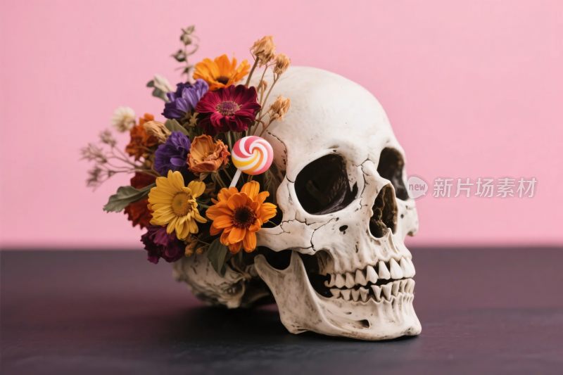 骷髅花卉糖果摆件