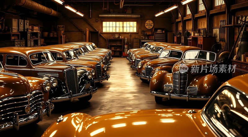 经典车库里的复古轿车盛宴
