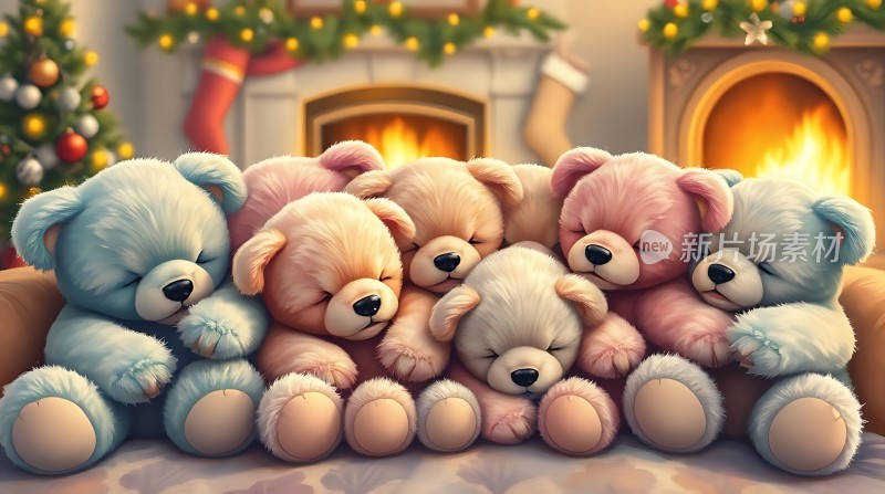 温馨圣诞夜彩色小熊共度佳节