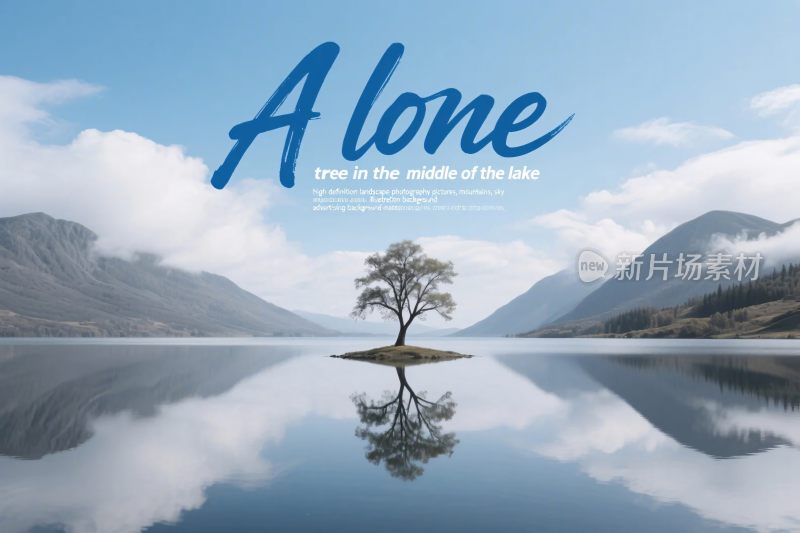 孤树湖景风景插画