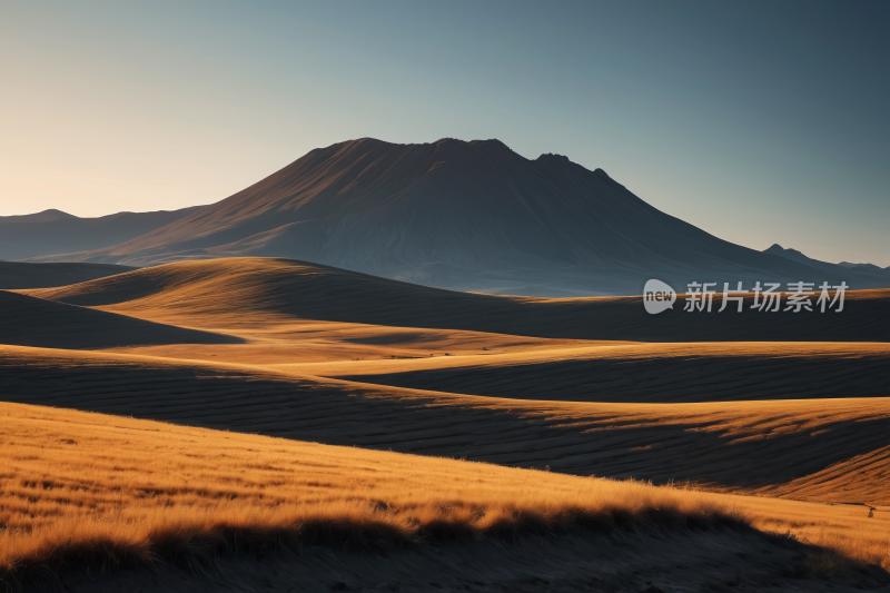 山上有几片草地和几片灌木丛高清风景图片