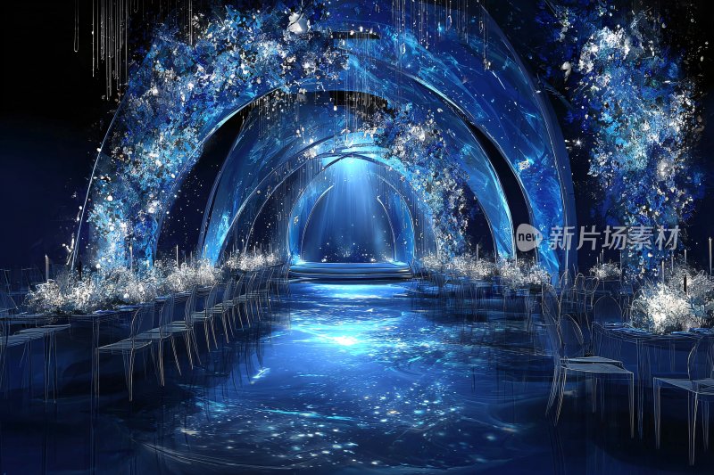 梦幻蓝色婚礼通道插画