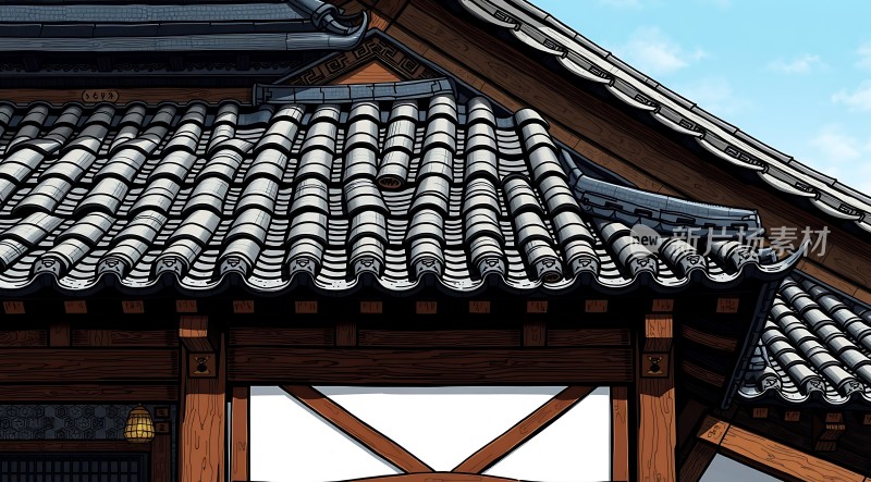 古风建筑瓦片屋顶