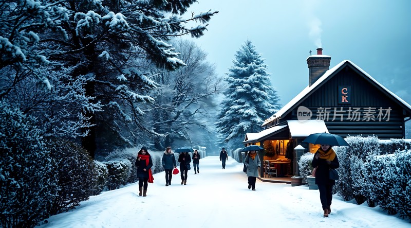 雪中漫步温馨小屋