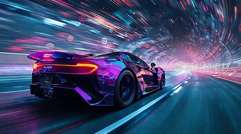 紫色跑车飞驰未来隧道