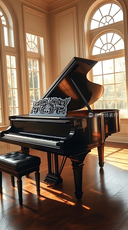 阳光下的黑色钢琴
