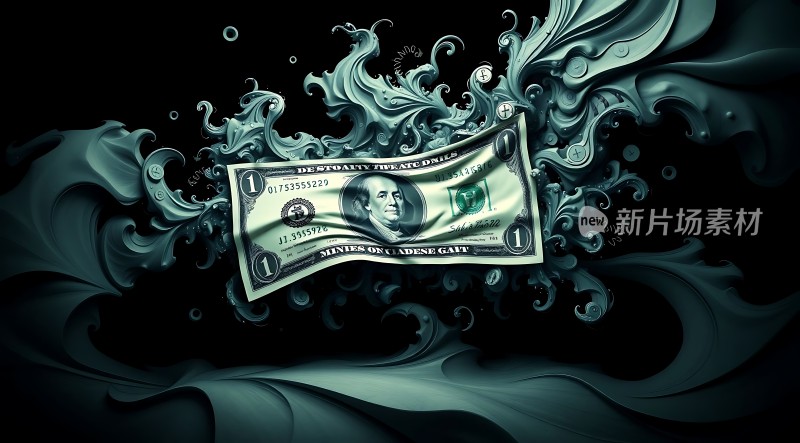 金钱风暴美元在漩涡中舞动