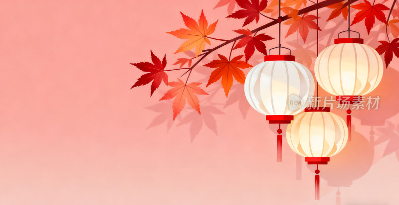 扁平风格简约灯笼植物插画背景壁纸