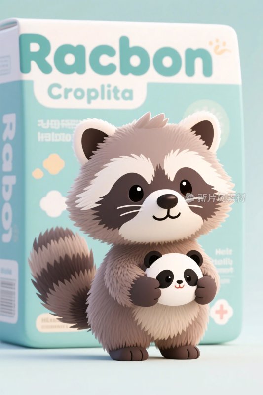 卡通浣熊玩偶插画