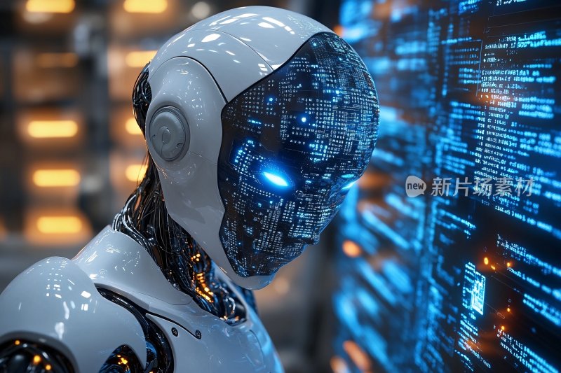 科技感十足的机器人头部特写