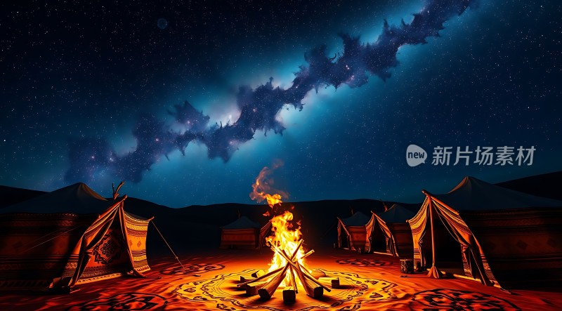 星空下的篝火与帐篷