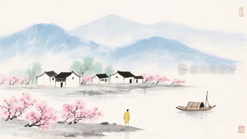 水墨山水乡村风景图