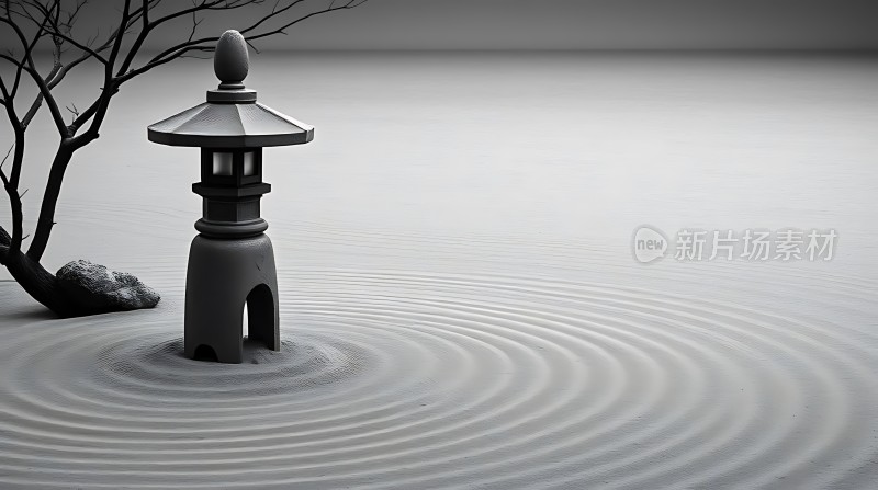 禅意小景石灯与波纹