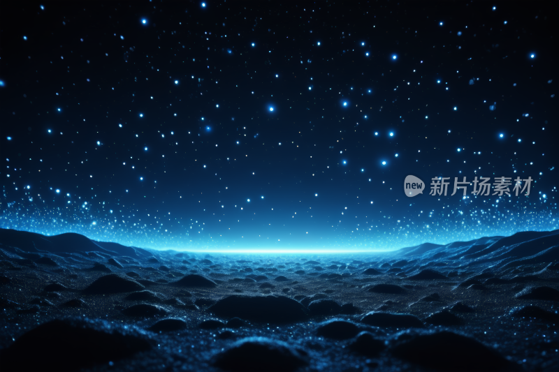 星空夜空有山脉和蓝色的光芒背景纹理图片