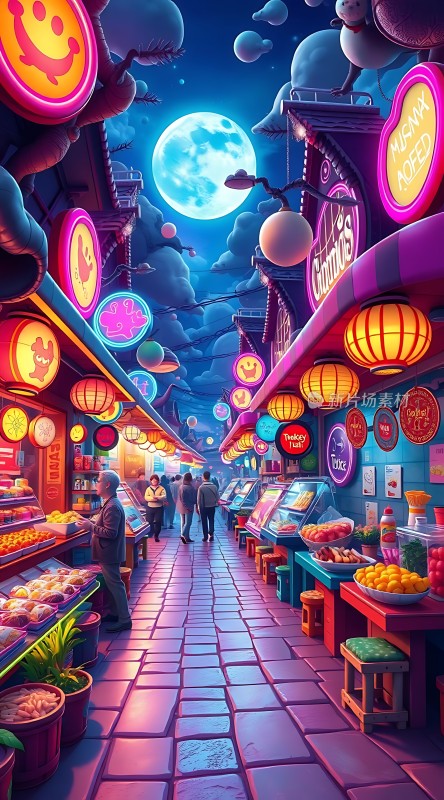 霓虹夜市繁华街景