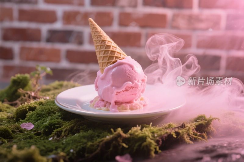 粉色冰淇淋甜筒摆盘