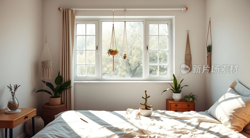 阳光洒满温馨卧室绿植点缀宁静生活