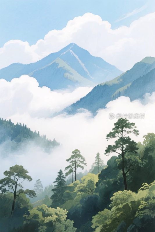 山水风景插画