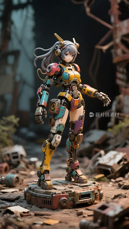 机械少女 standing in ruins