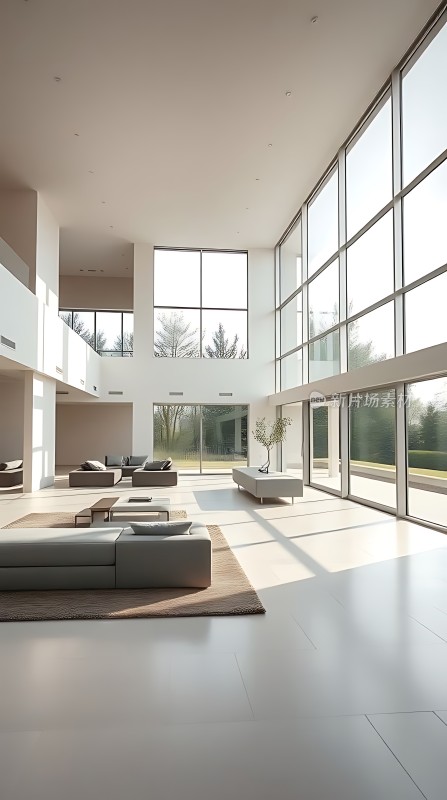 现代简约客厅宽敞明亮家具简洁大方落地窗设计自然光线充足