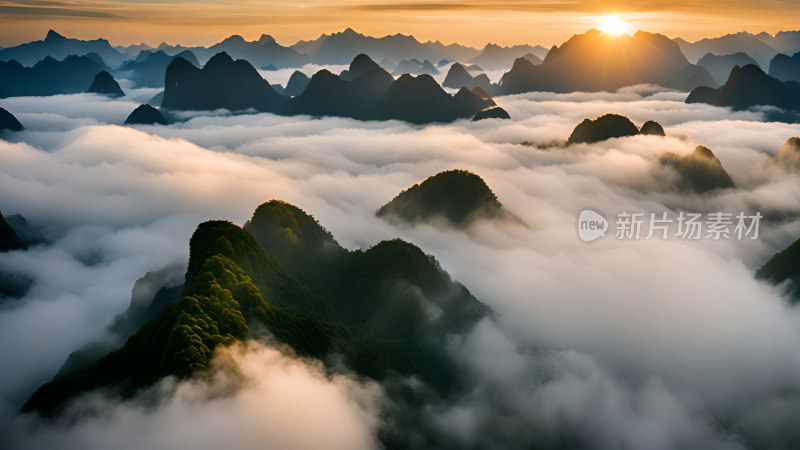 桂林山水照片山峰云海群山云雾缭绕自然风景