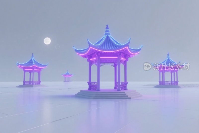 中式古亭梦幻插画