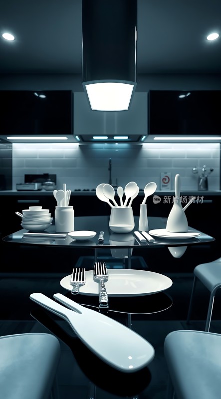 现代厨房餐具展示