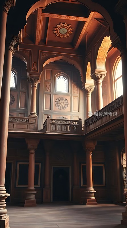 阳光下的宏伟建筑内部