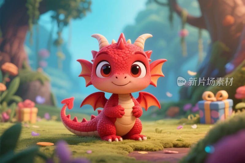 红色小龙童话插画