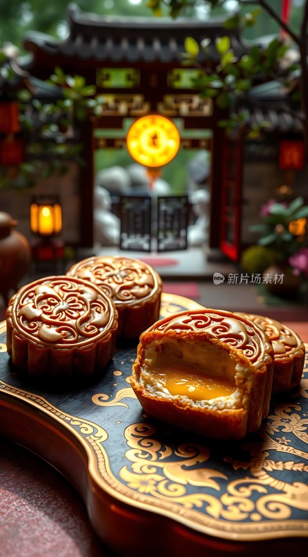 传统月饼蛋黄流心节日气氛浓厚