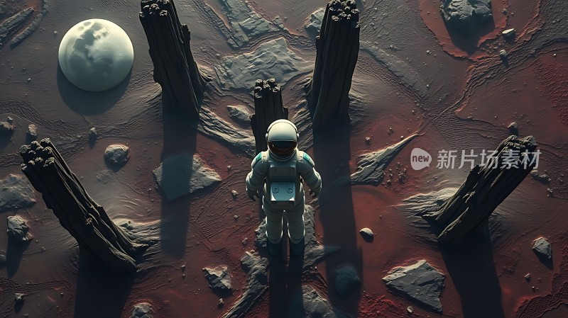 宇航员探索火星表面