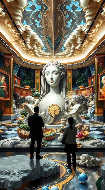 艺术殿堂雕像与人物共舞
