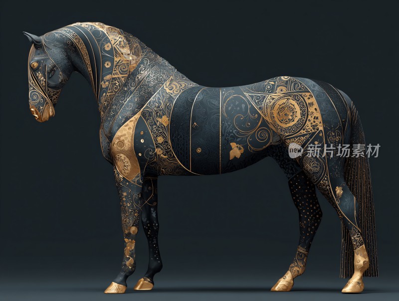 黑金花纹装饰的艺术骏马