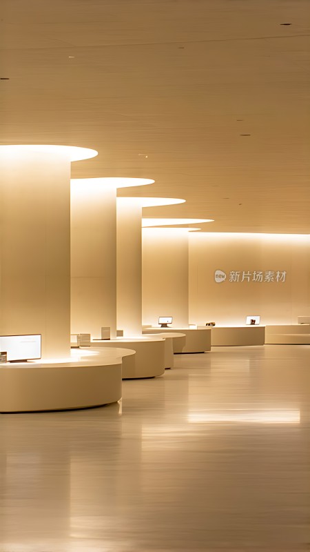 现代简约展厅柔和灯光下的科技感展示台