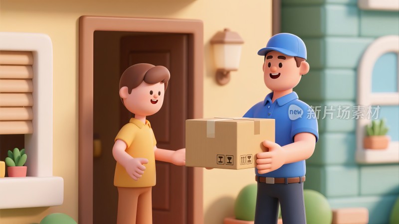 卡通快递员包裹物流配送上门