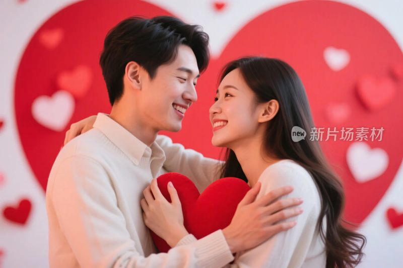 浪漫情侣拥抱爱心场景