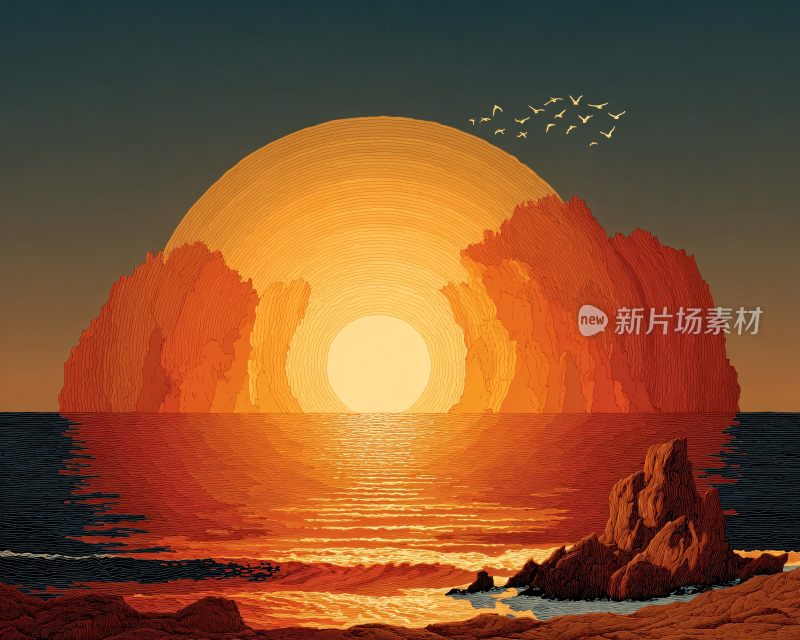 海边壮丽落日景象