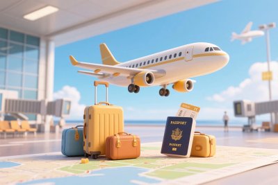 机场旅行场景插画 机场旅行场景插画