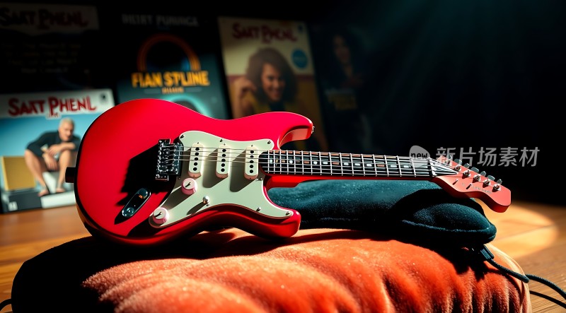 红色电吉他与音乐专辑封面