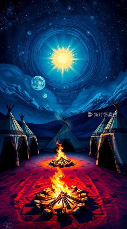 星空下的篝火与帐篷