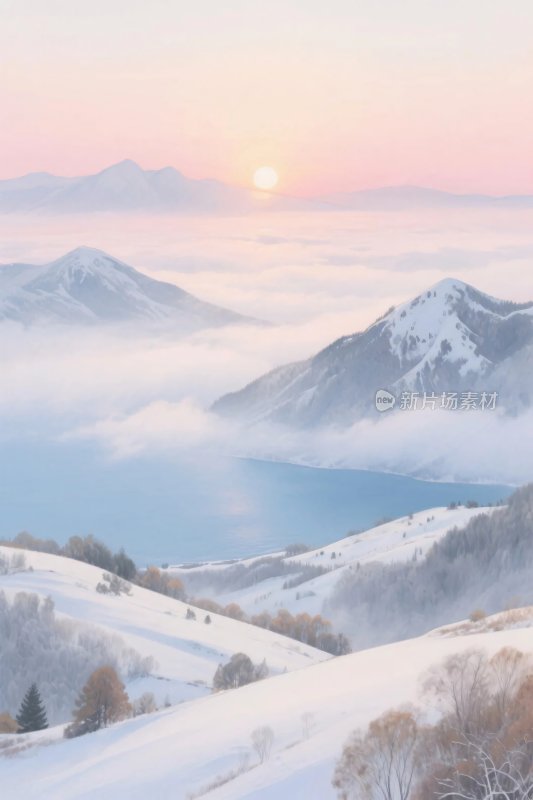 雪山雾气风景插画