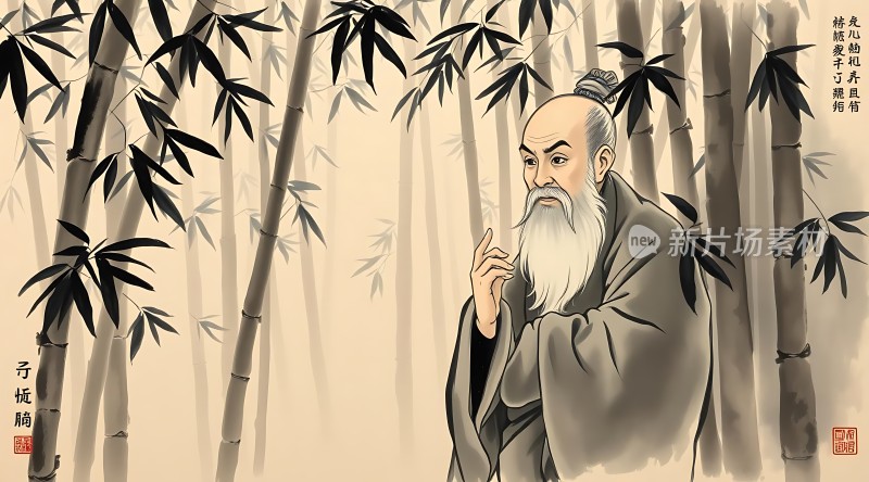 竹影下的智者沉思