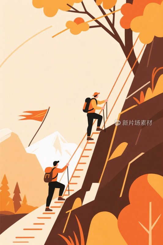 登山者攀登阶梯插画