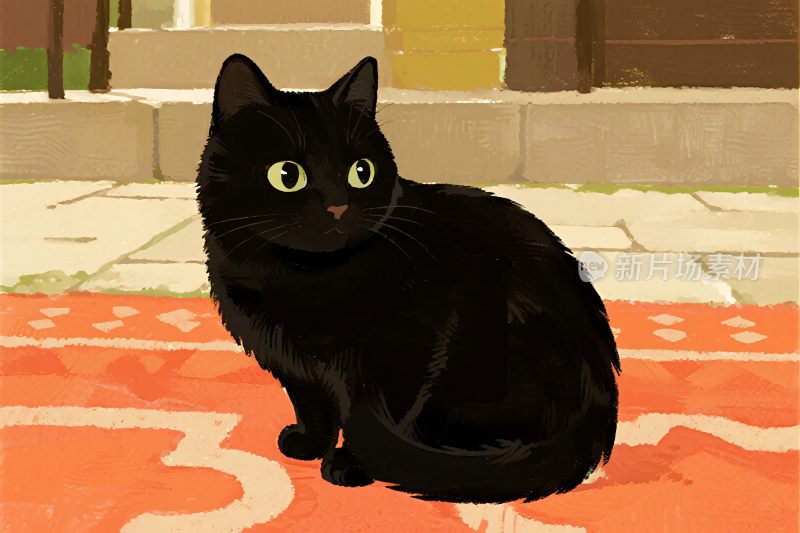 黑猫卡通插画