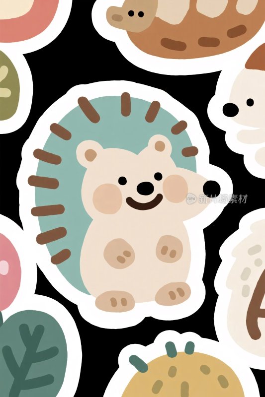 卡通动物贴纸插画