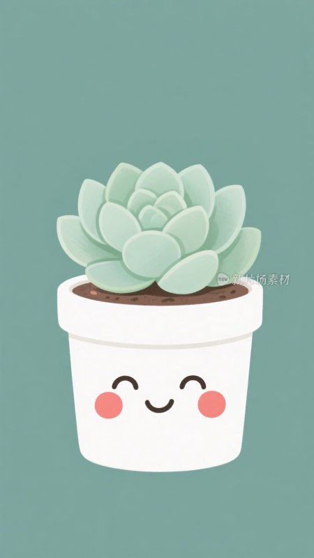 可爱笑脸多肉盆栽插画